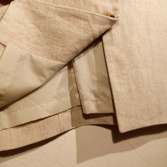 Women's LINEN Dress sz 10 Tan Button-front Short-sleeve Vintage 90's MIDI - Picture 8 of 12